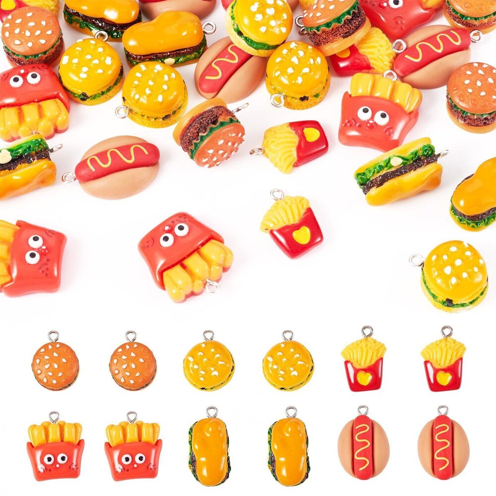 1036 30Pcs Fast Food Resin Charms Cute Cartoon Hamburger Hot Dog French